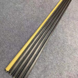 Carbonoid carbon fiber cue shaft with low deflection technology and professional taper for billiards.
