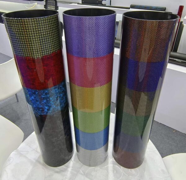 Custom carbon fiber tubes in round, square, and rectangular shapes for industrial use.